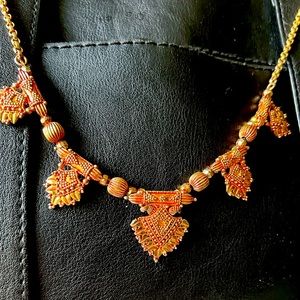 Indian style gold tone red painted jewelry necklace